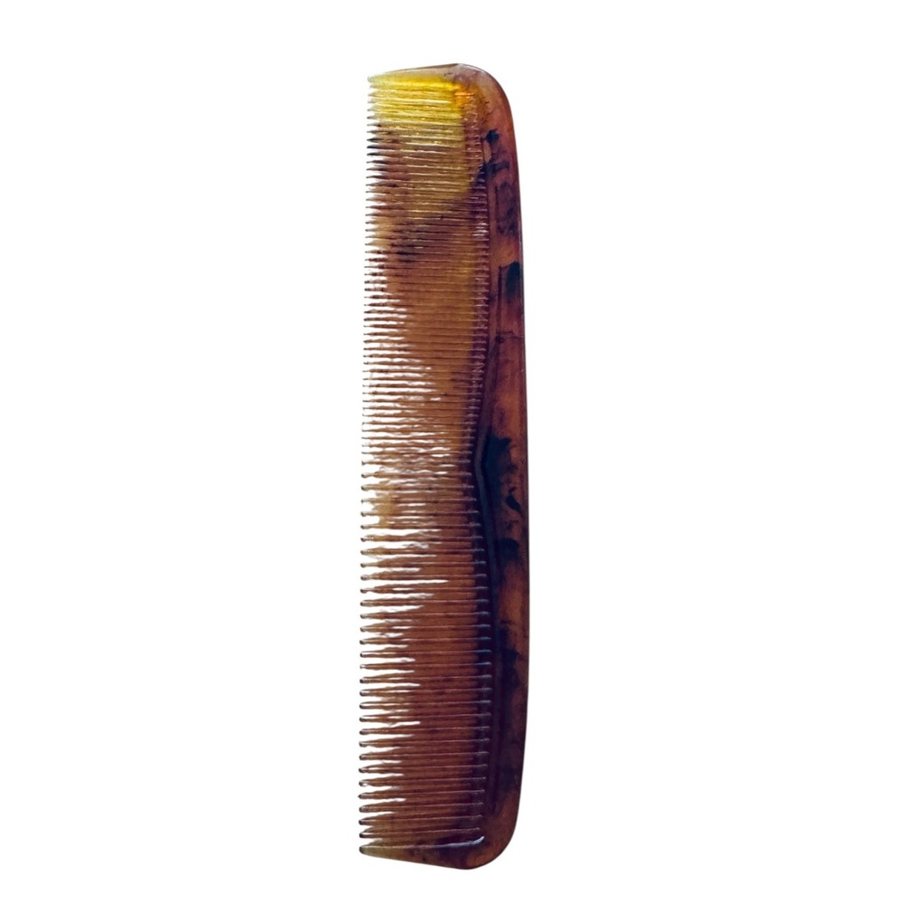 Vintage Faux Tortoise Shell Hair Comb Amber Brown Marbled 9 Inch Retro Grooming